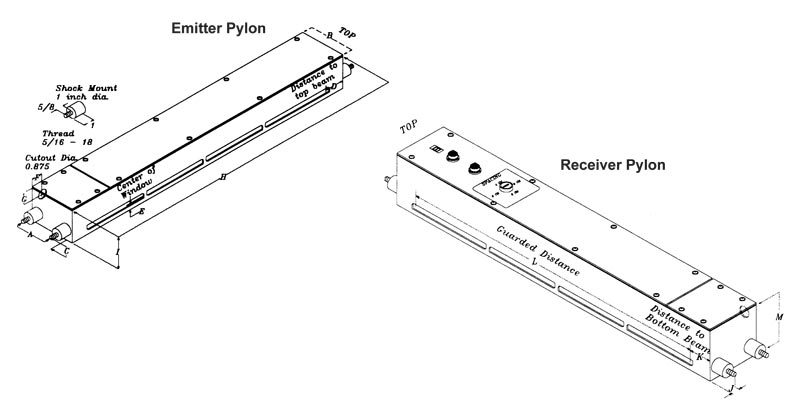 Model PPG Safety Light Curtain Emitter and Receiver Dimensions
