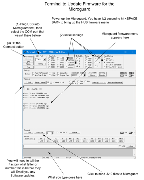 Terminal to update software for Microguard