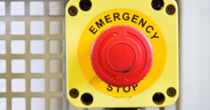 Emergency stop button to improve industrial machine safety.