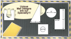 Custom layout of Pinnacle Systems’ pressure-sensitive safety mats, designed to provide comprehensive machine safety and protect workers in high-risk areas.