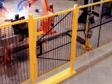 Industrial safety fencing systems with durable wire mesh, designed to provide protection around machinery and ensure worker safety in hazardous areas.