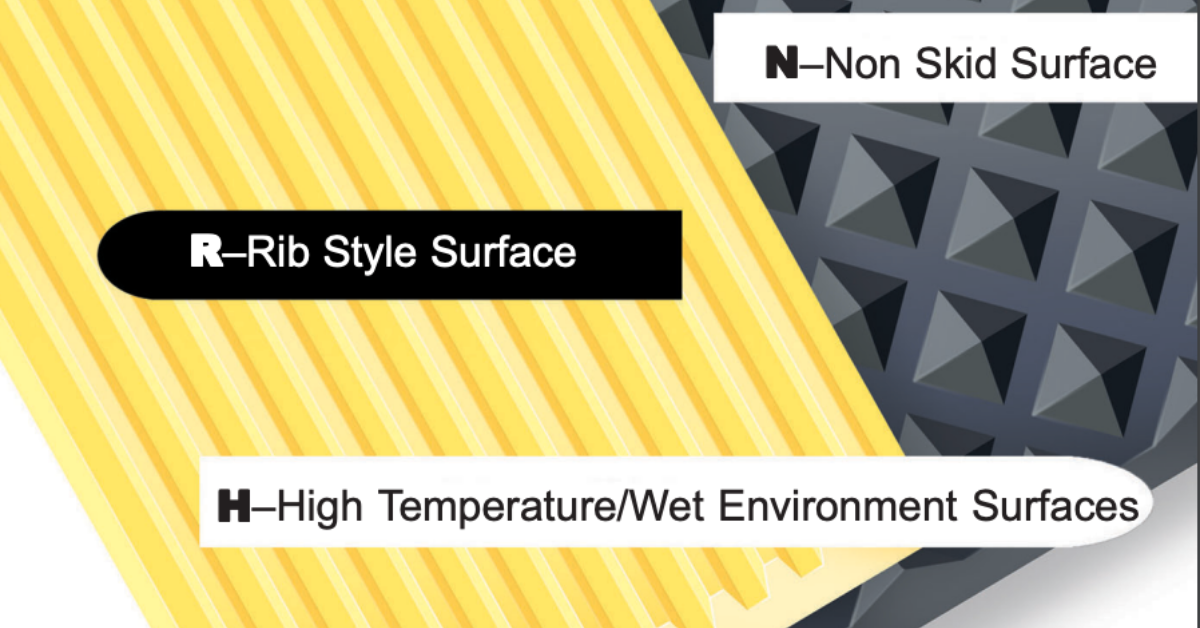 Two Pinnacle Systems safety mats side by side: one with a ribbed surface and one with a non-skid surface, designed for industrial machine guarding and worker safety.